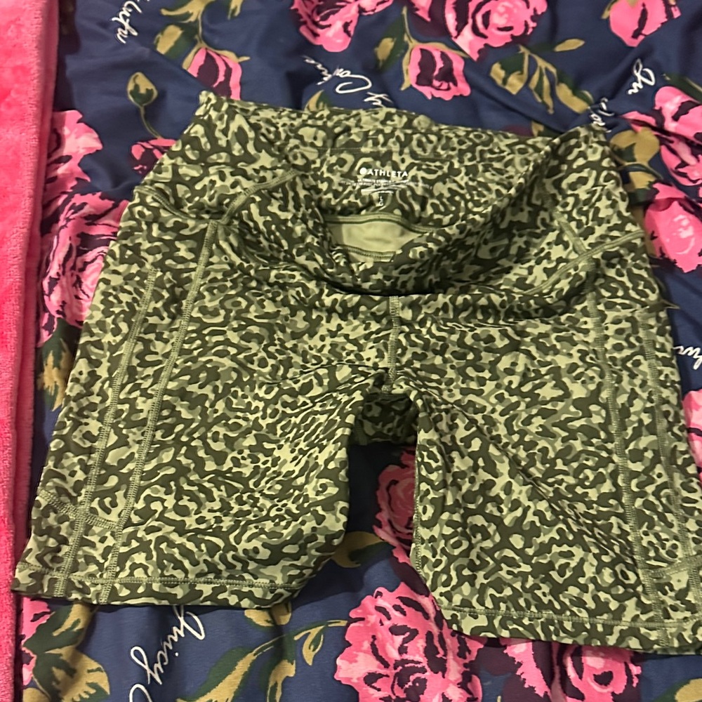 Athleta Olive Leopard Bike Shorts